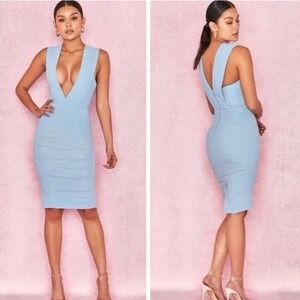 House of CB Selma Plunge Front Dress L Powder Blue